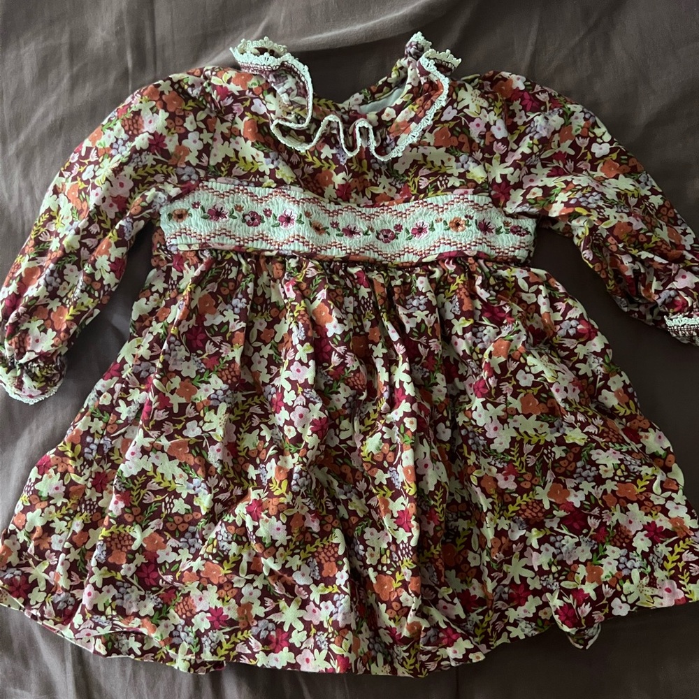 iris & ivy Burgundy, Pink & Cream Floral Smocked Dress